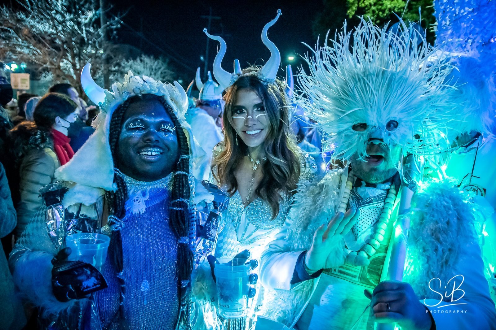 Krewe of Chewbacchus, low-light costumed trio