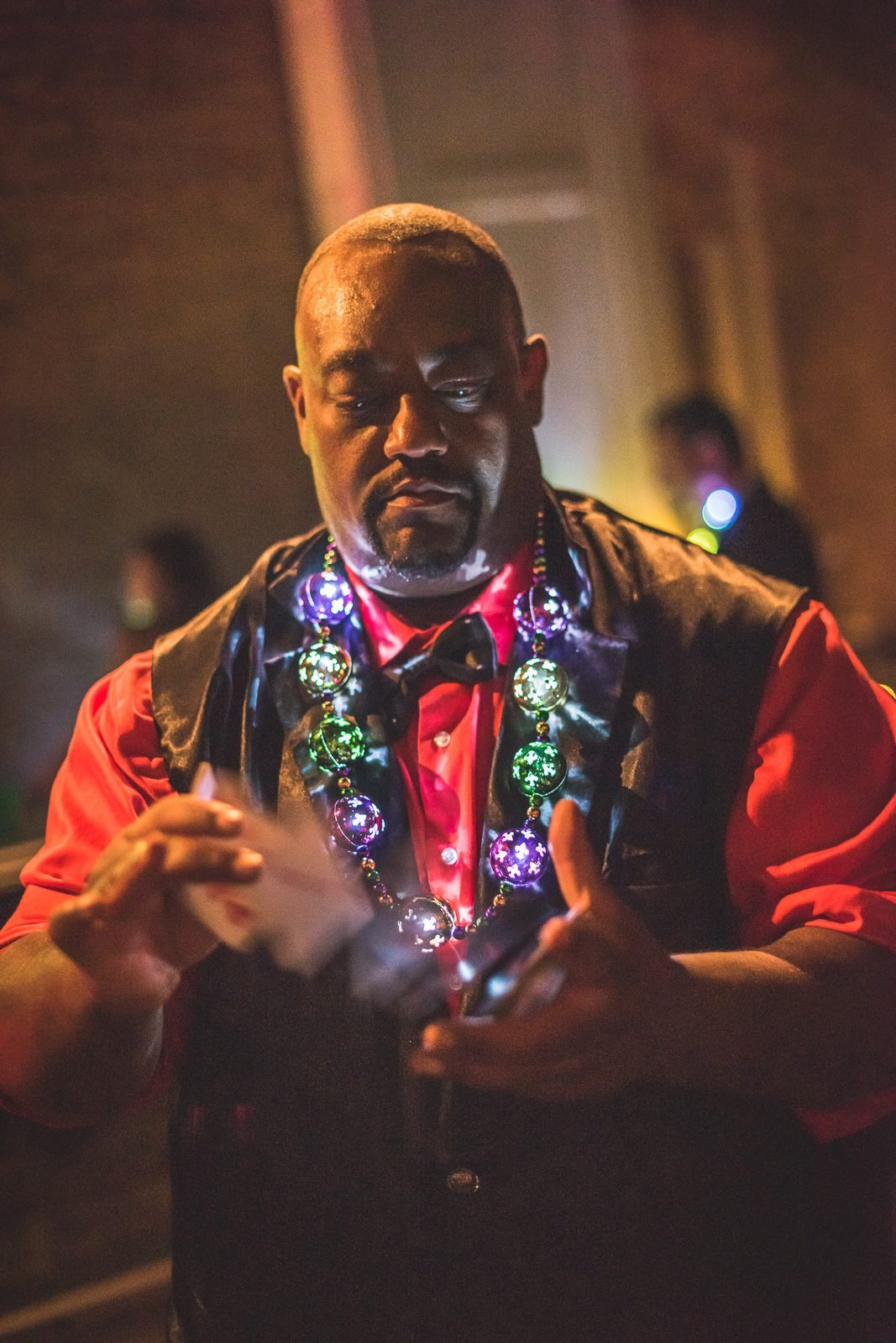 Mardi Gras corporate event, magician in action